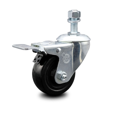 Service Caster 3.5 Inch Hard Rubber Wheel Swivel 12mm Threaded Stem Caster Total Lock Brake SCC-TSTTL20S3514-HRS-M1215